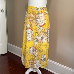 EUC XL Mlle Gabrielle Yellow Midi A-Line Skirt Resort Wear
